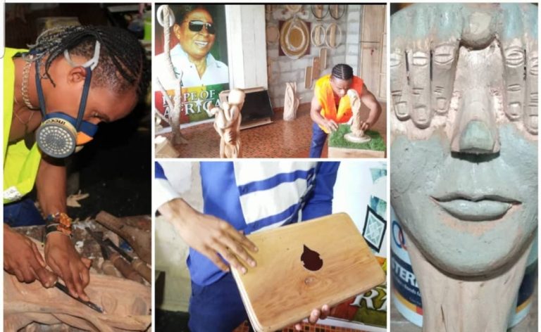 Talented Wood Carver reveals how Apostle Safo inspired him to Carve Wood to make Laptop,Plagues & others (Video)