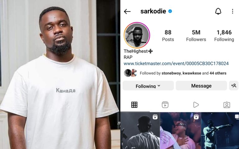 Sarkodie becomes Most Followed Artiste in Ghana with 5 Million Followers On Instagram